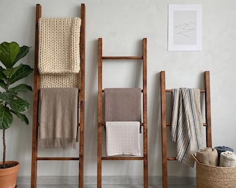 Wooden Blanket Ladder, Towel Rack, Leaning Bathroom Storage, Bedroom Blanket Holder, Rustic Home Decor