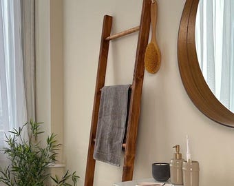 Wooden Blanket Ladder, Towel Rack, Leaning Bathroom Storage, Bedroom Blanket Holder, Rustic Home Decor