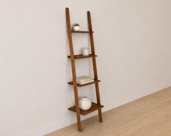 Wooden Book Shelf, Rustic Ladder Bookshelf, Handmade Pine Bookcase, Farmhouse Decor