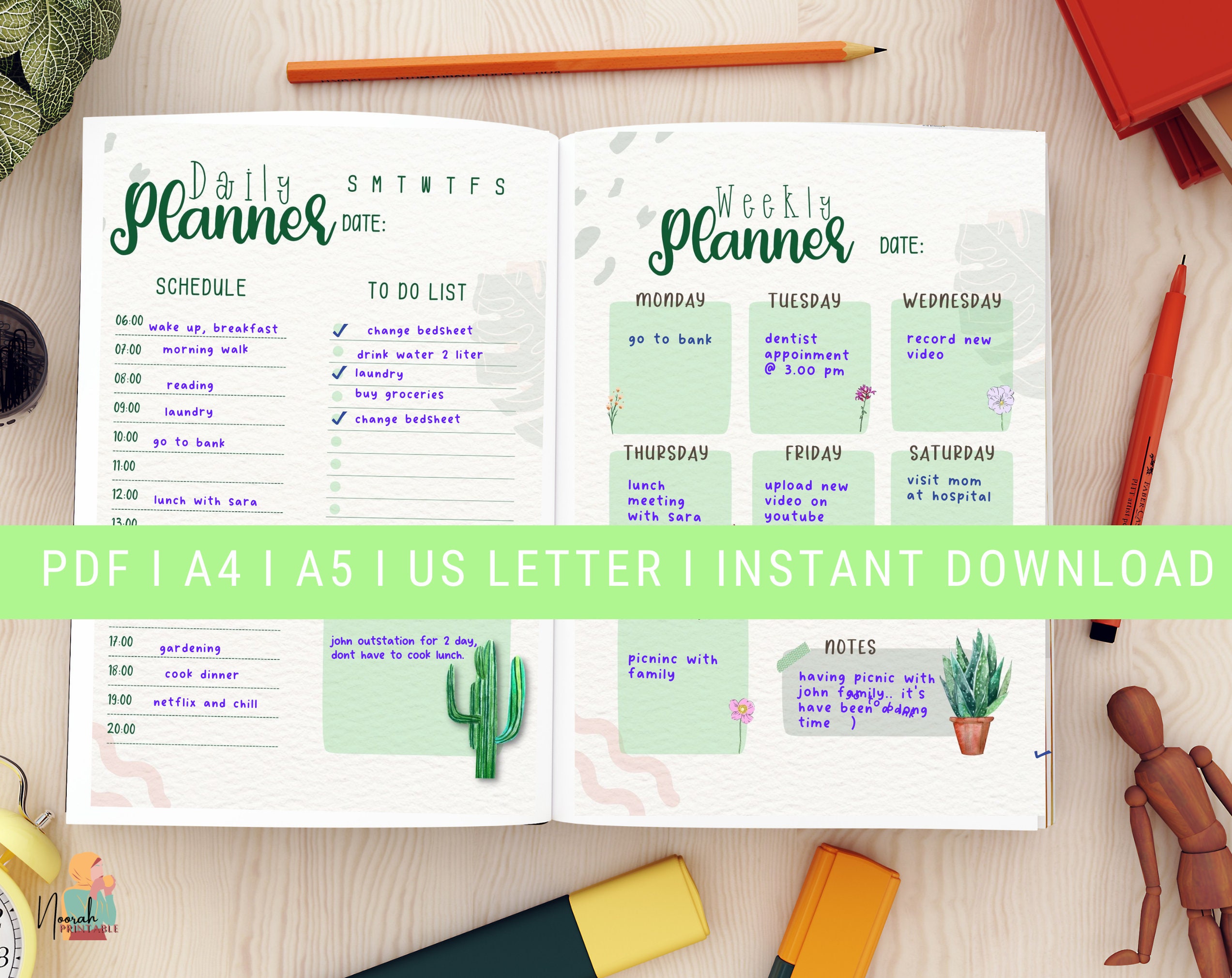 Cactus Planner Printable Daily Planner to Do List Daily Etsy UK