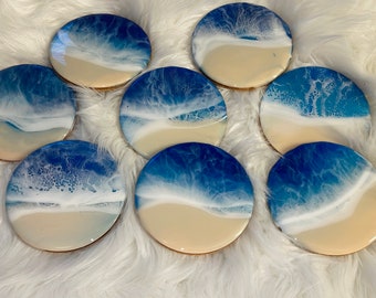 Ocean coasters, made in resin on wood