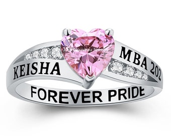 Customized ring for high school and college grads, couples and friends, sterling silver or 10KT gold, heart collection-Jour Nouveau Jewelry