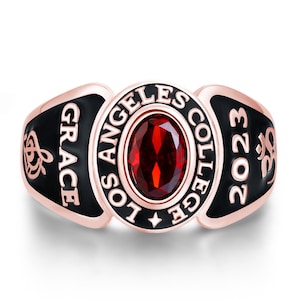 Women&#39;s class ring for high school or college graduates/Sports ring-Sterling silver/10K gold-modern oval-Jour Nouveau Jewelry