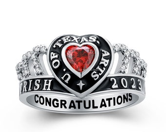 Women's customized class ring for high school and college , sterling silver/10K gold, Crown Collection exclusive design-Jour Nouveau