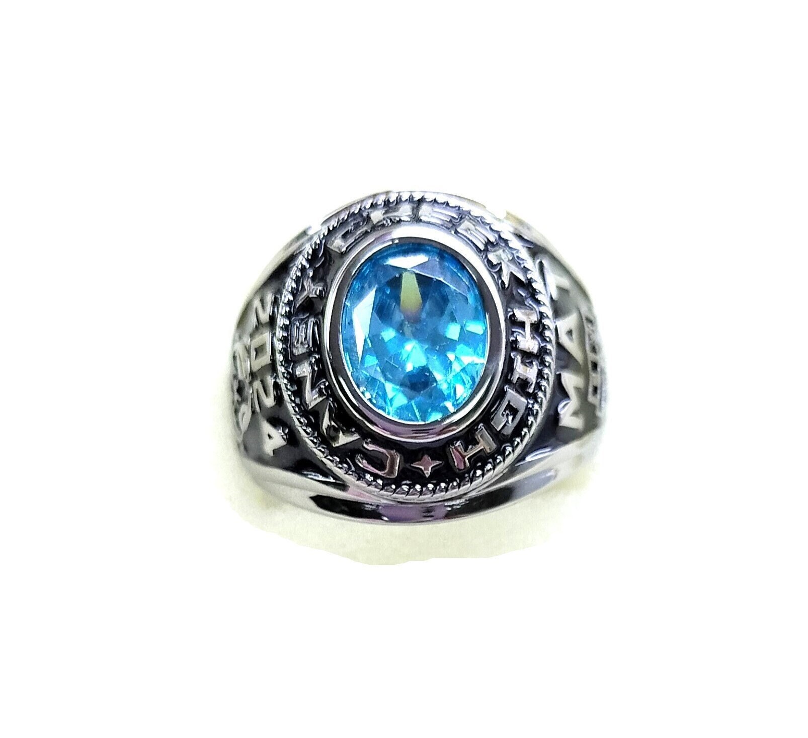 MASOP Stainless Steel Men's Sky Blue Ring - Size 8-15, High Polish, 316L Steel, 2cm Width - View #5