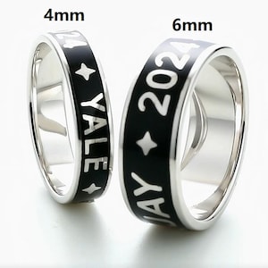 Customized band ring sterling silver class ring for high school and college 4mm and 6mm-Jour Nouveau Jewelry