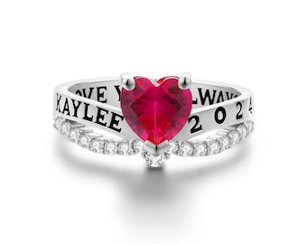 Customized Class Ring for women,Graduation Ring, College Ring, sterling silver -Heart Collection-Jour Nouveau Jewelry
