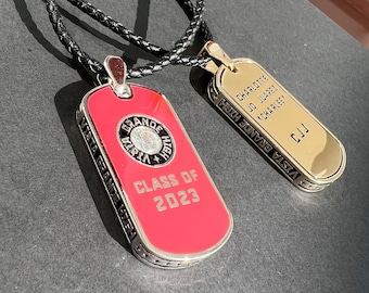 Customized high school or college tag necklace, high school graduation necklace, graduation gift, dog tag military tag, birthstone tag