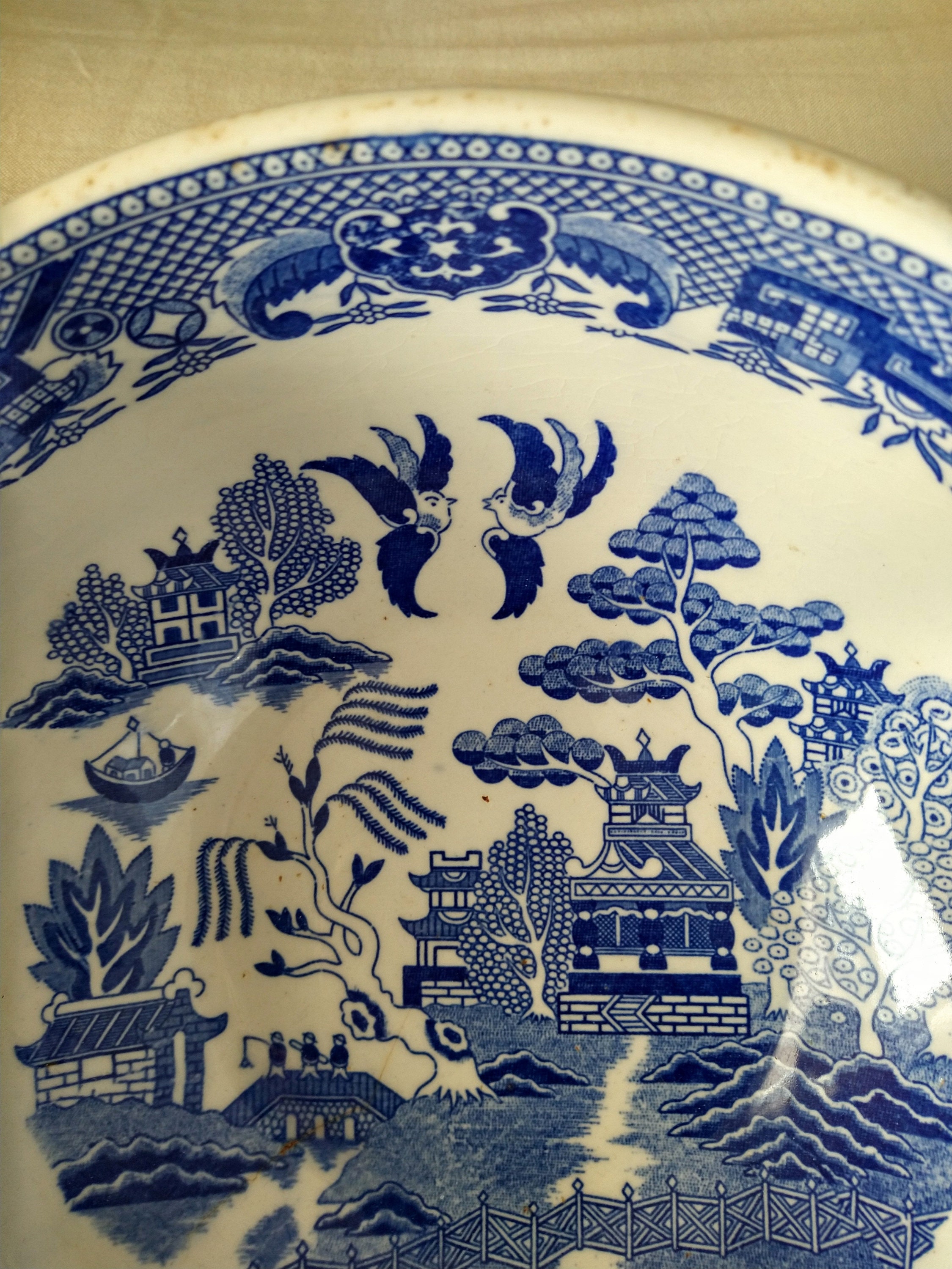 大きなブルーウィローサラダボウル - Etsy 日本