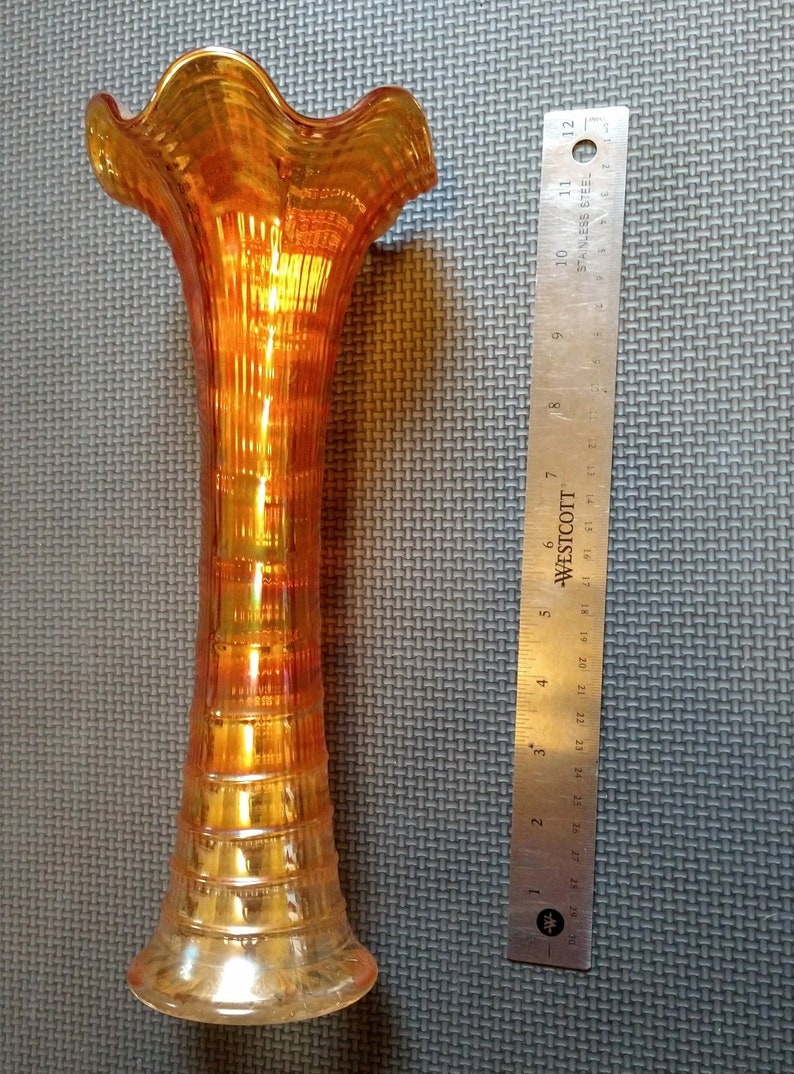 Marigold Carnival Swung Glass Imperial Ripple Funeral Vase Etsy