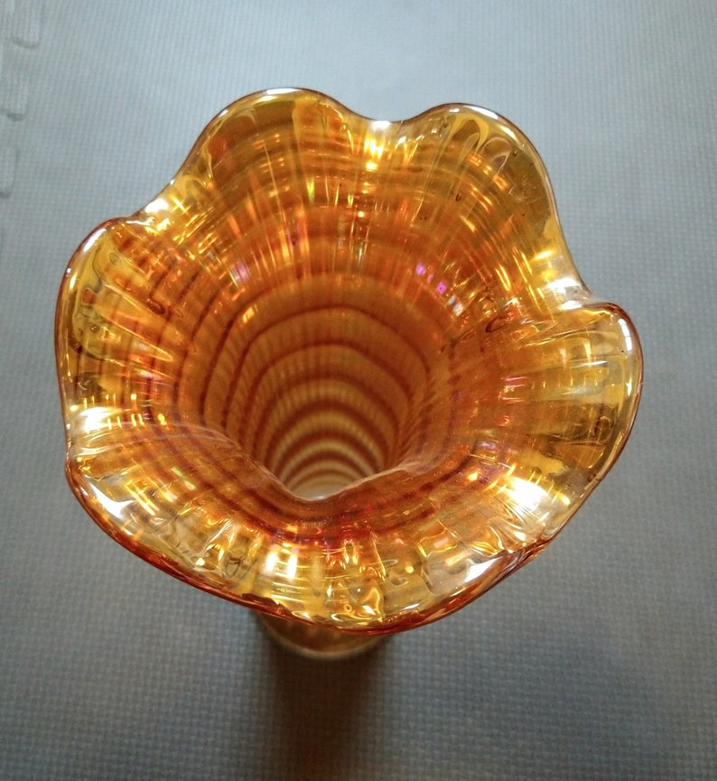 Marigold Carnival Swung Glass Imperial Ripple Funeral Vase Etsy
