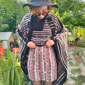 Handmade Crochet Poncho Shawl& Skirt Set:Vintage Inspired Crochet Costume