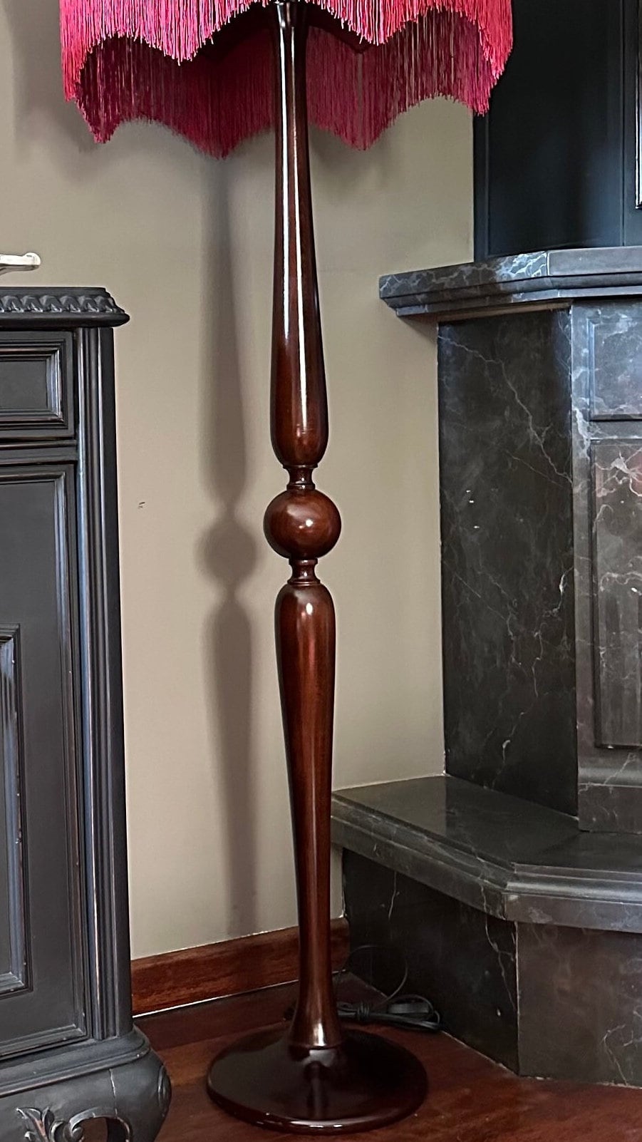 Velvet Fringe Wallnut Floor Lamp, Victorian Vintage Style Standing
