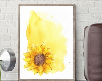 Sunflower Digital Wall Art | Instant Download File | Watercolor Sunflower Digital Art Print | Modern Home Decor | Contemporary Kid's Nursery