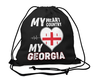 Georgia My Heart Country Drawstring Bag, Georgian Patriotic Backpack, Ethnic Dad Gift, Mother's Day Birthday Gifts, Georgian Heart Flag Bag