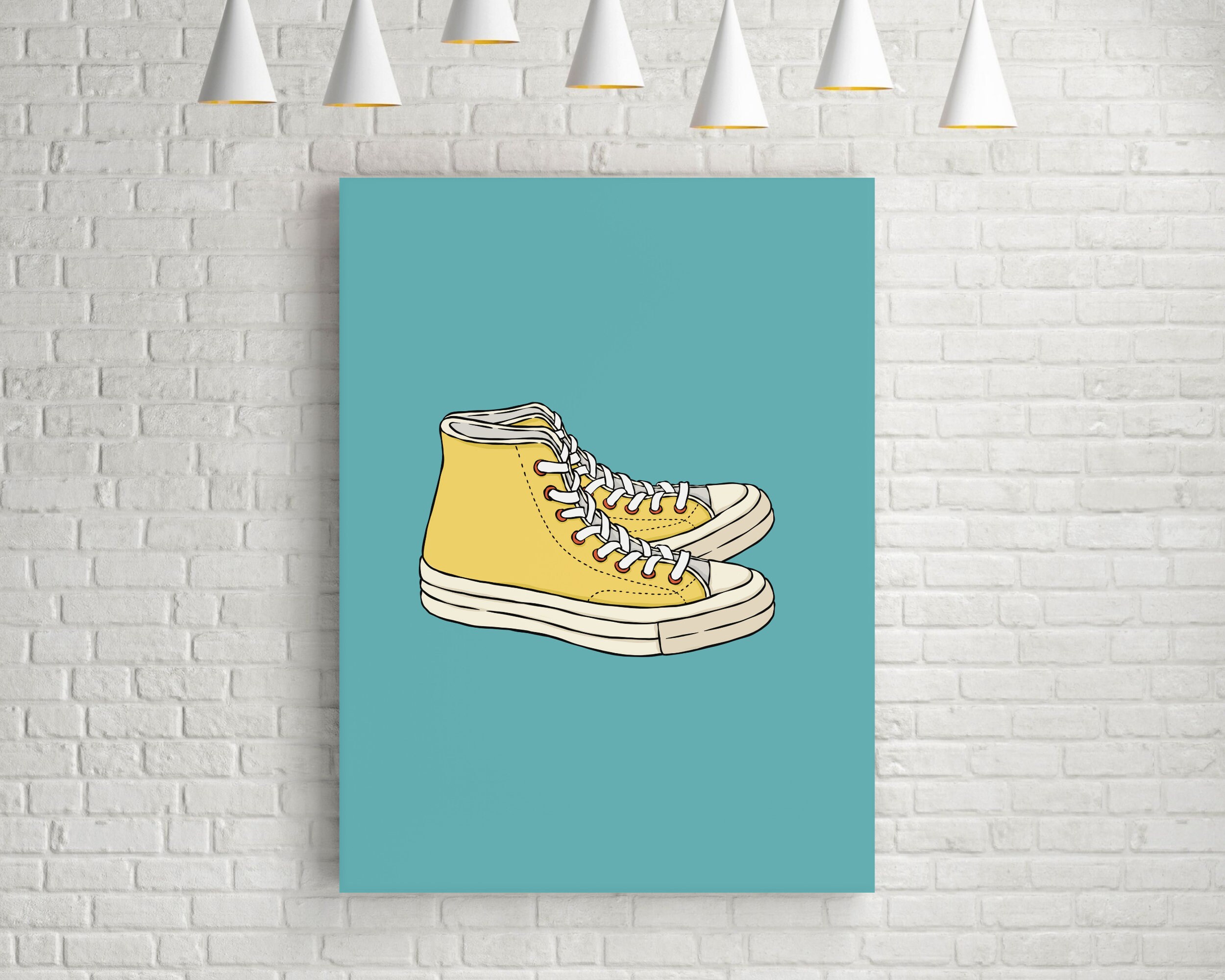 Converse All Star Shoes Wall Art Print Yellow Sneakers Illustration