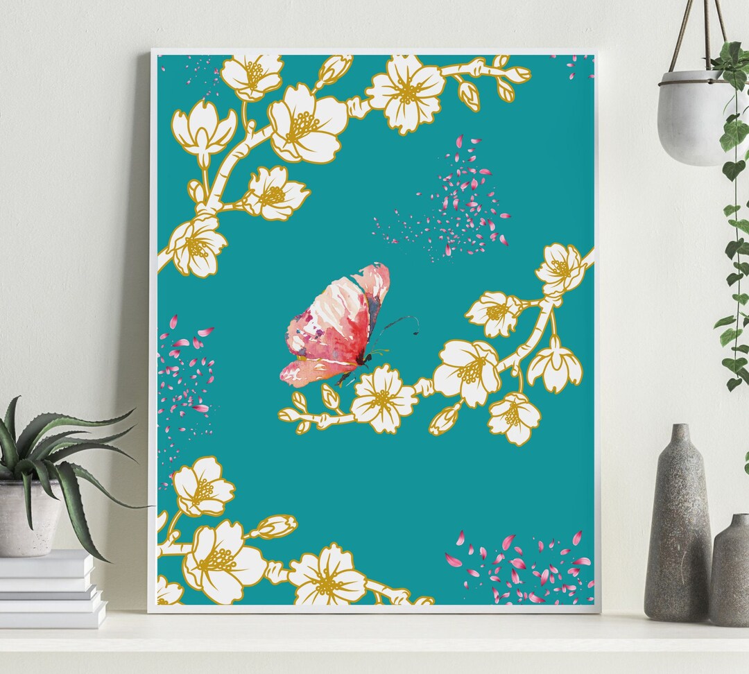 Cherry Blossom Wall Art Cherry Blossom and Butterfly Etsy