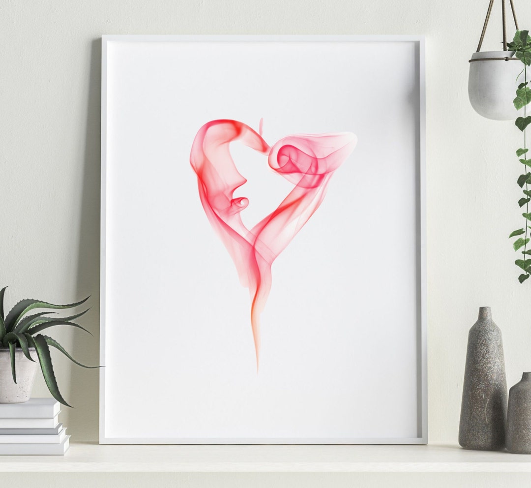 Red Heart Wall Art, Red Smoke Heart Illustration, Ink Heart Digital Art