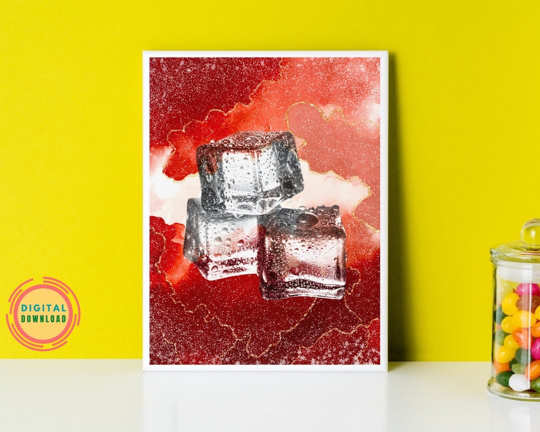 Ice Cubes Digital Wall Art, Ice Cube Art Print, Modern Poster