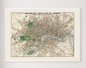 Vintage Map of London Digital Wall Art Whitbread's New Plan of London 1853 Antique London Cartography Print Old Fashioned England Home Decor