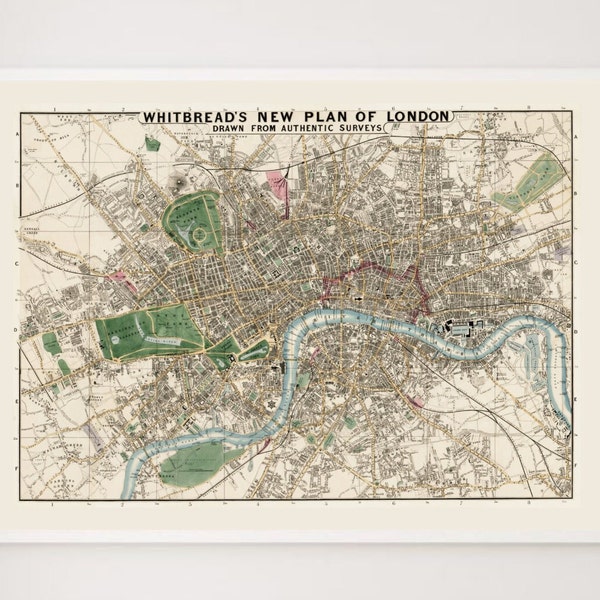 Vintage Map of London Digital Wall Art Whitbread's New Plan of London 1853 Antique London Cartography Print Old Fashioned England Home Decor