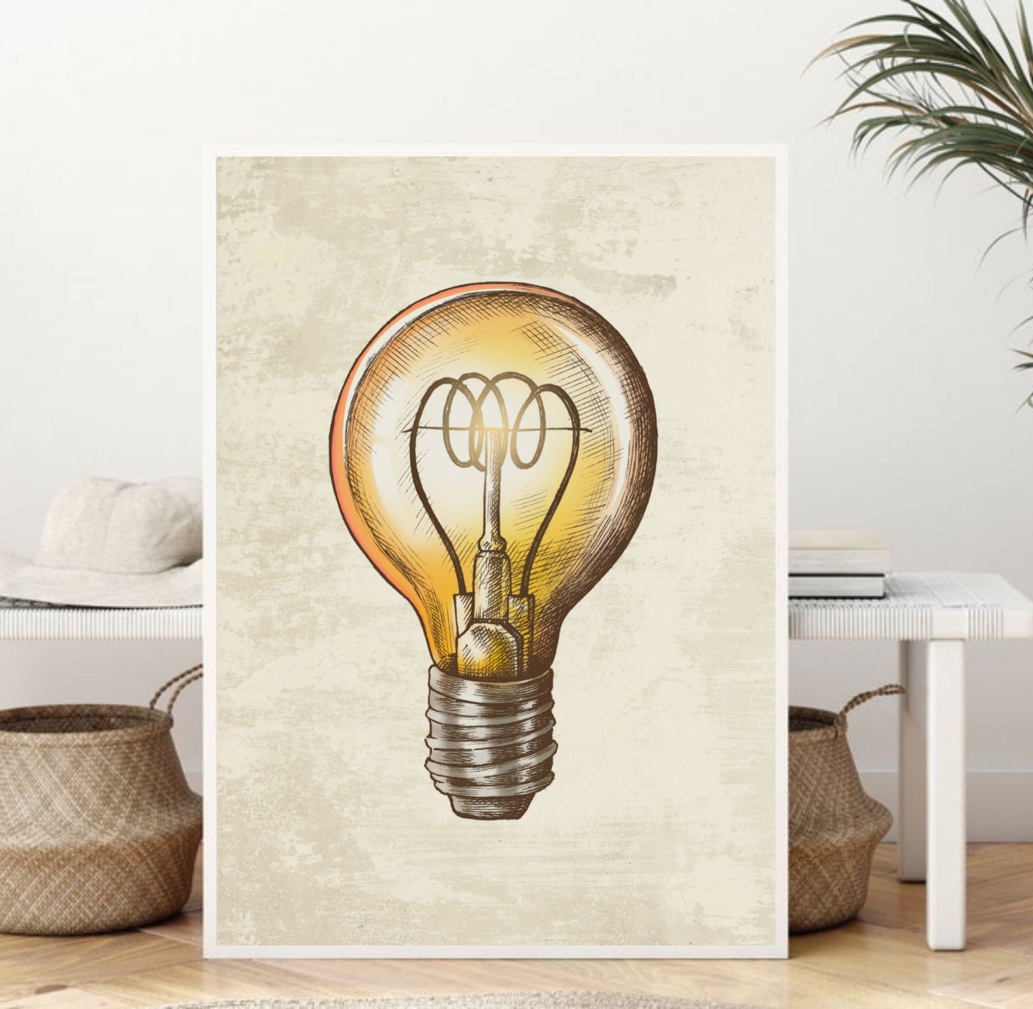 Globe Light Bulb Line Art, Lightbulb Line Drawing, Light Bulb Illustration,  Lamp Printable, Lightbulb Doodle, Minimalistic Wall Decor 