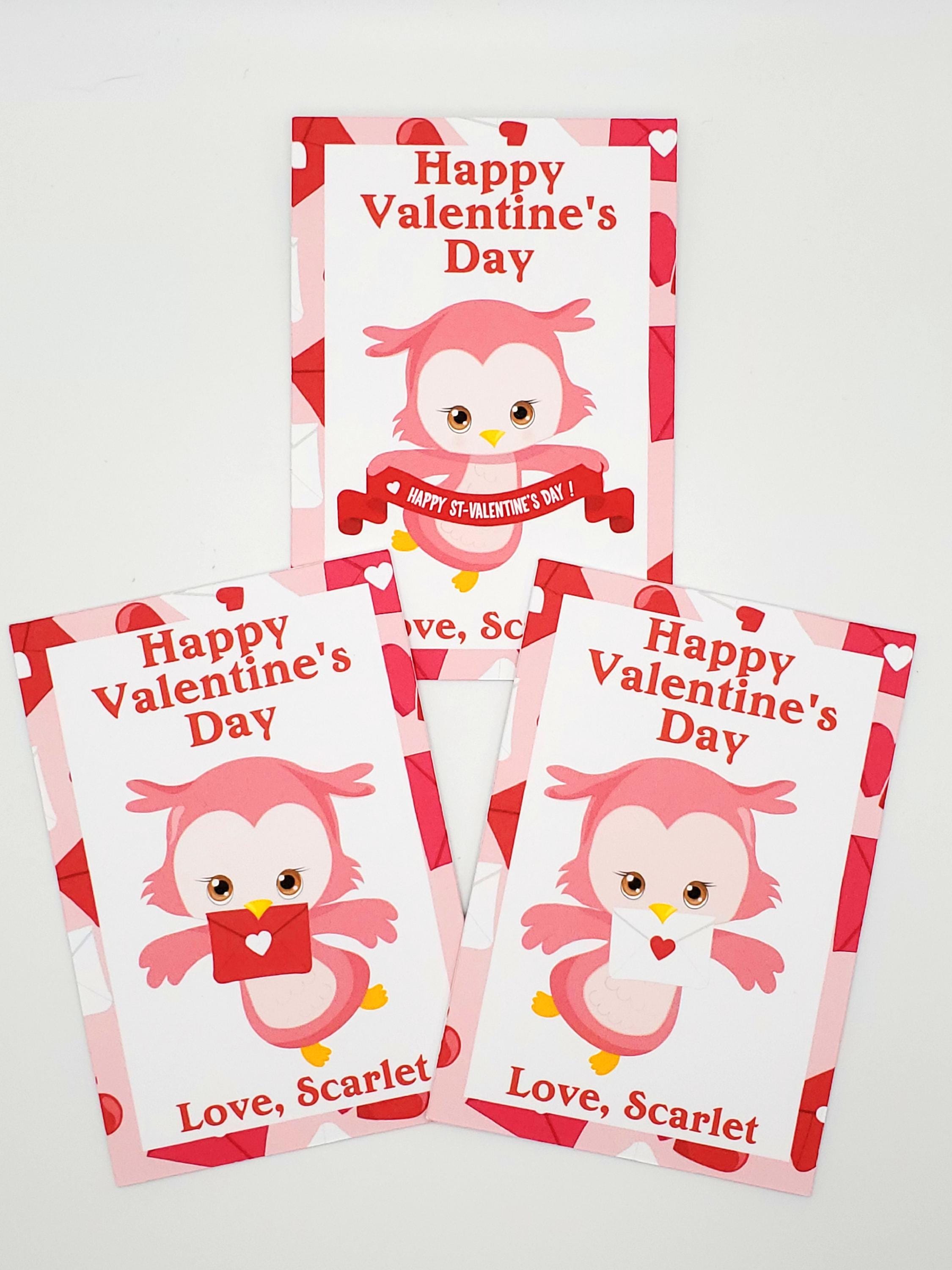 Kids Personalized Owl Valentine's Day Cards, Class Party Valentines