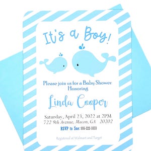 Whale Baby Shower Invitation, Boy Baby Shower, Blue Whale baby Shower, Baby Shower Invitation