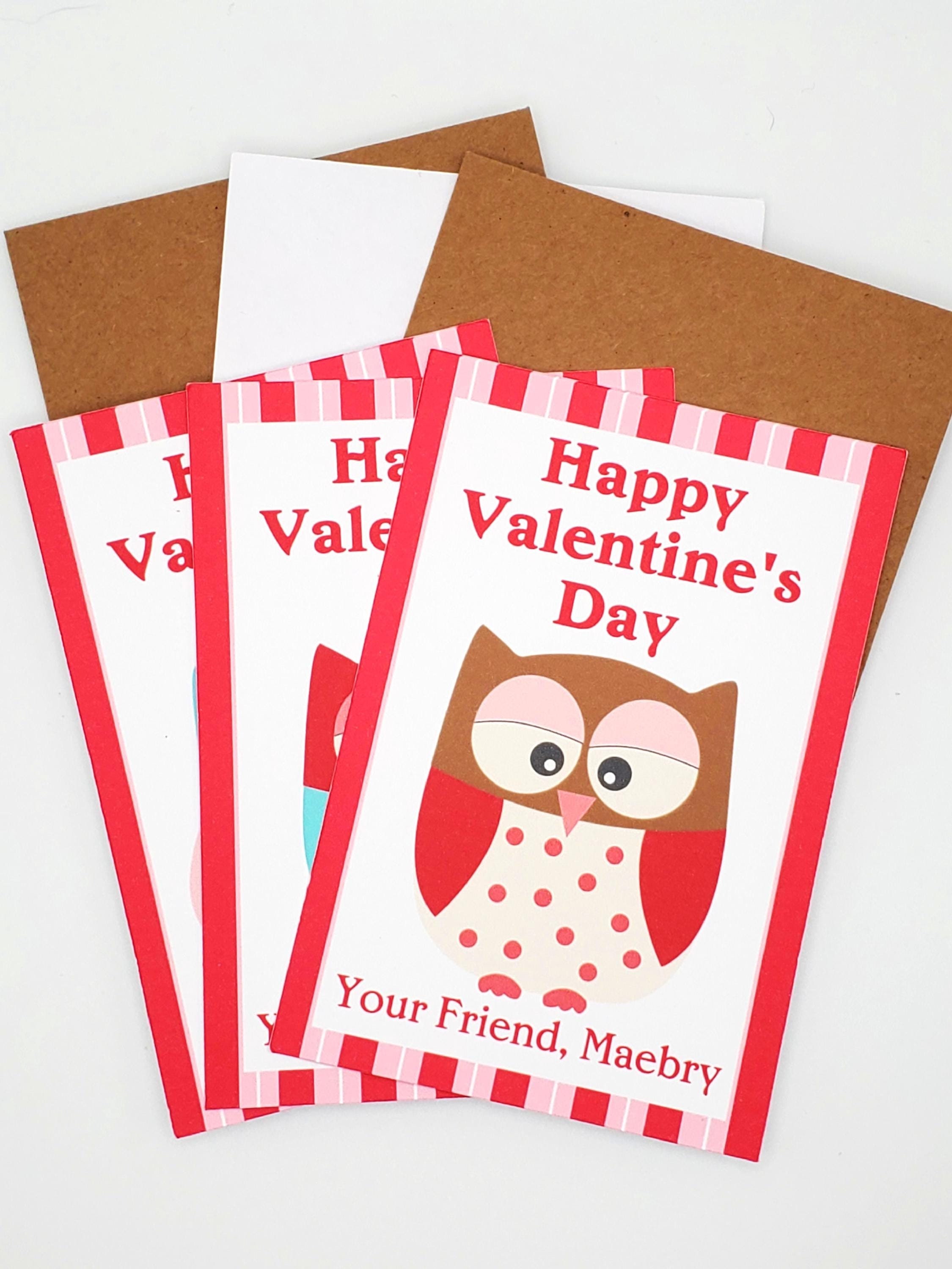 Kids Personalized Owl Valentine's Day Cards, Printed Set