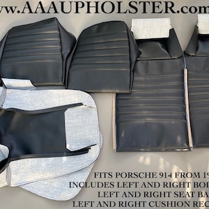 Porsche 914 front Seats new upholstery recovery kit covers black vinyl 1975 and 1976 made by aaaupholster.com