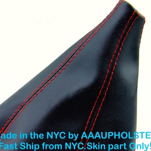 Fits Jeep Wrangler 2003-06 TJ New Black Genuine Leather Shift Boot with Red Top Stitches  (Leather Part Only) Made by the AAAUPHOLSTER.com