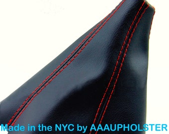 Fits Jeep Wrangler 2003-06 TJ New Black Genuine Leather Shift Boot with Red Top Stitches  (Leather Part Only) Made by the AAAUPHOLSTER.com
