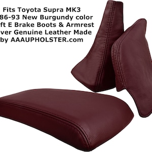 Fits Toyota Supra MK3 1986-93 New Burgundy color Shift E Brake Boots & Armrest Cover Genuine automotive Leather Made by AAAUPHOLSTER.com