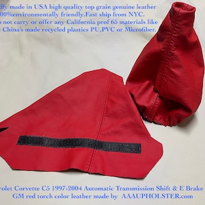 Chevrolet Corvette C5 1997-04 Automatic Transmission Shift & E Brake Boots set  Genuine Leather Red Torch color made by Aaaupholster.com