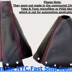 For Nissan 300ZX 1999-2000 New Black Genuine Leather Shift and Ebrake Boot Red Top Stitches (Leather Part Only) Made by the AAAUPHOLSTER.com