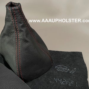 For TOYOTA MR2 1990-1999 New Black Genuine Italian Leather Shift Boot with Red Top Stitches (Leather Part Only) Made by the AAAUPHOLSTER.com