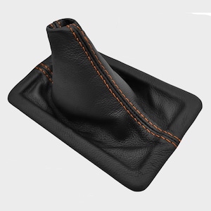 Fits Ford Mustang 2005 2006 2007 2008 2009 New Black Genuine Italian Leather Manual Shift Boot(Skin Part Only) Orange Stitches Made in USA