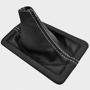 Fits Ford Mustang 2005 2006 2007 2008 2009 New Black Genuine Italian Leather Manual Shift Boot(Skin Part Only) White  Stitches Made in USA