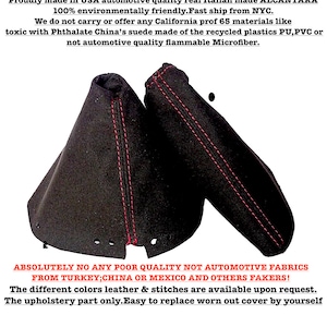For Nissan 300ZX 1999-2000 New Black Genuine Italian ALCANTARA Shift and Ebrake Boot Red Top Stitches (Skin Part Only)  by AAAUPHOLSTER.com