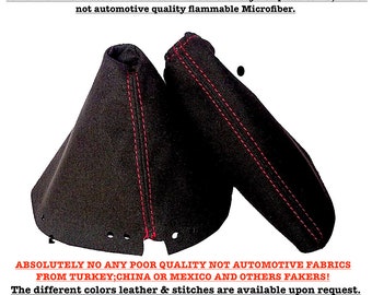 For Nissan 300ZX 1999-2000 New Black Genuine Italian ALCANTARA Shift and Ebrake Boot Red Top Stitches (Skin Part Only)  by AAAUPHOLSTER.com