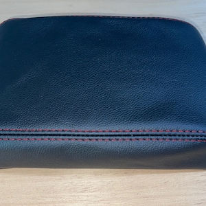 2008-2016 Subaru Impreza WRX STI Real Black Leather Console Lid Armrest Cover with Red stitching. (Leather Part Only)By AAAUPHOLSTER.com