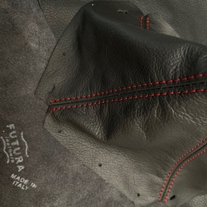FOR MAZDA RX7 FC3S 1989-92 New Black Genuine Leather Shift Boot with Red Top Stitches (Leather Part Only) Made by the AAAUPHOLSTER.com