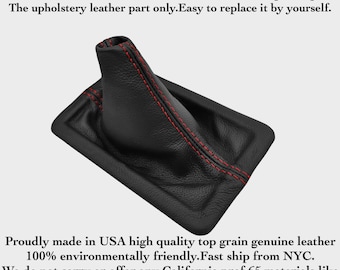 Fits Ford Mustang 2005 2006 2007 2008 2009 New Black Genuine Italian Leather Manual Shift Boot(Skin Part Only) Red Top Stitches Made in USA