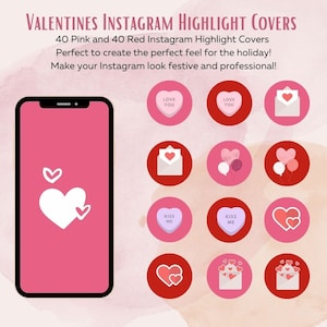 80 Valentines Instagram Highlight Covers/ 40 Pink and 40 Red