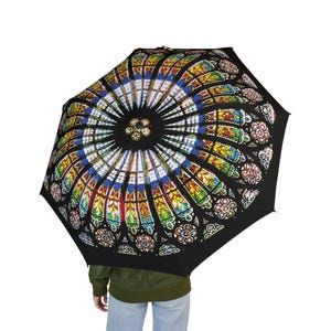 Stained Glass Art Umbrella – Original Rose Window Design, Portable & Windproof
