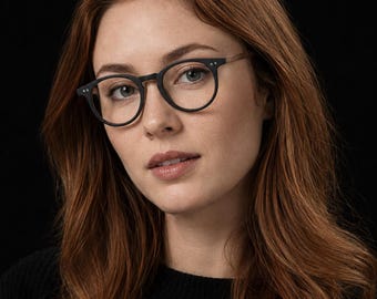Handmade Wooden Eyeglasses Frame | Eco Friendly Round Glasses, Matte Black Plant Based Eyewear | Sustainable Minimalist Gift