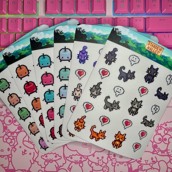 Hojas de pegatinas pequeñas hechas a mano inspiradas en Stardew Valley