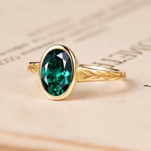 Vintage Lab Created Emerald 10K Rose Gold Engagement Ring Art Deco Nature Inspired Leaf Wedding Ring Gift For Women Promise Moissanite Ring