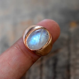 14k Solid Gold Moonstone Signet Ring-Men Signet Ring 8x10 MM Gemstone Ring Yellow Gold 14k Gold fill Rainbow Moonstone Ring Male Band