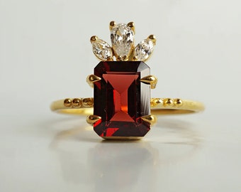 Vintage Rubinvigselring, Förlovningsring i Rubin Elegant Rubinring, Oval Rubinring, Diamantring, Rubinring i 14 karat guld, Guldvigselring